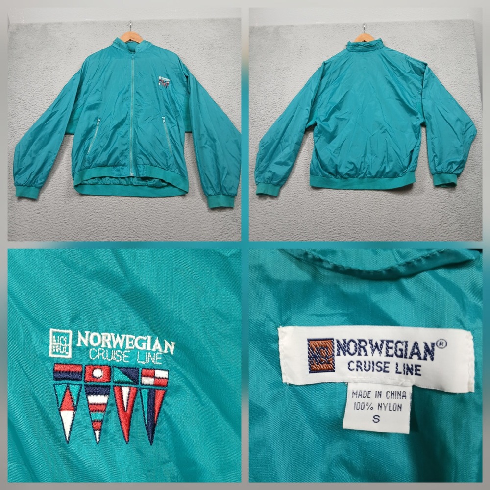 Norwegian Cruise Line Windbreaker Jacket Mens Small Teal Nylon Vintage